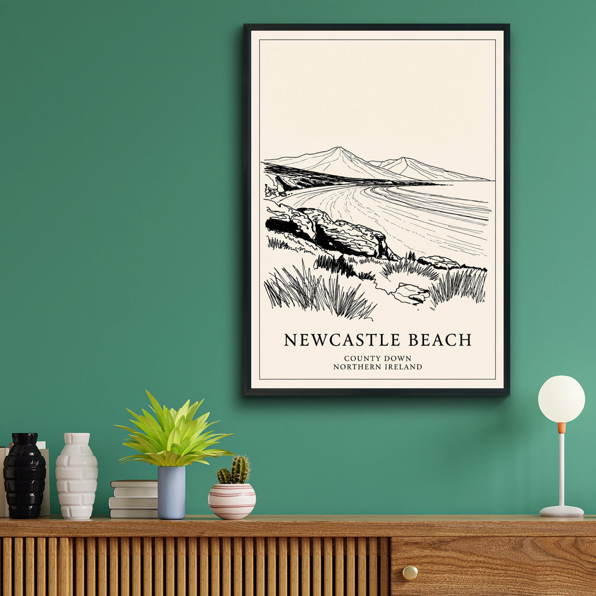 Newcastle Beach Poster, County Down Northern Ireland, Mourne Mountains Wall Art Print