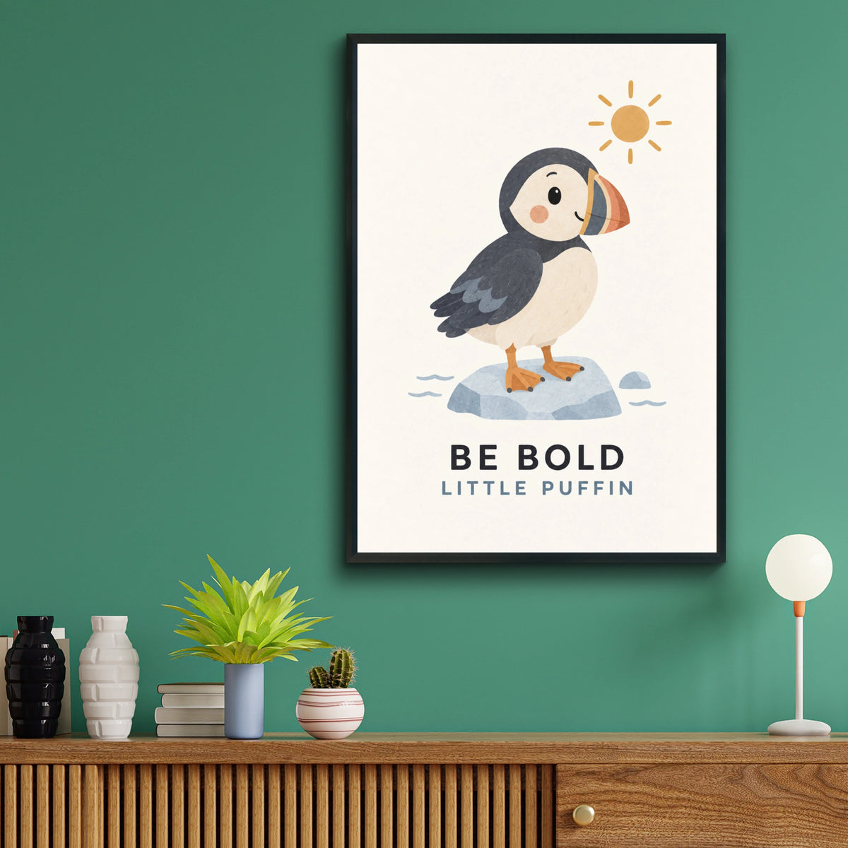 Be Bold Little Puffin Print, Cute Bird Nursery Wall Art, Children's Coastal Poster