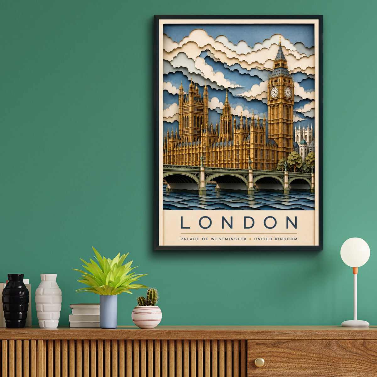 London Travel Poster, Big Ben Wall Art, Palace of Westminster Print, UK Gift