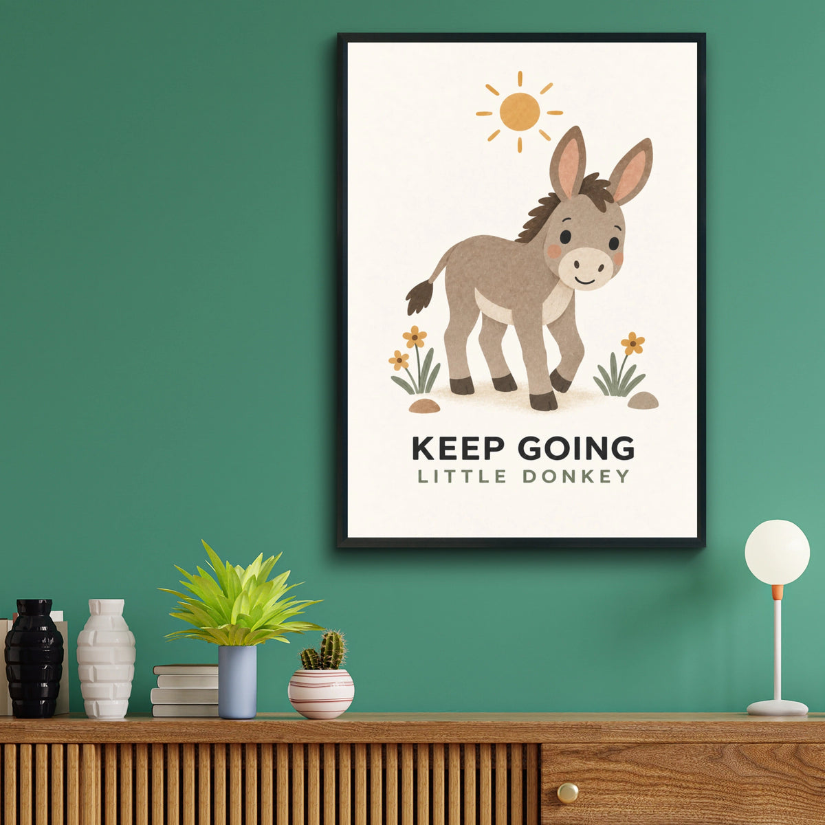 Keep Going Little Donkey Poster, Cute Farm Animal Print, Kids Nursery Wall Art