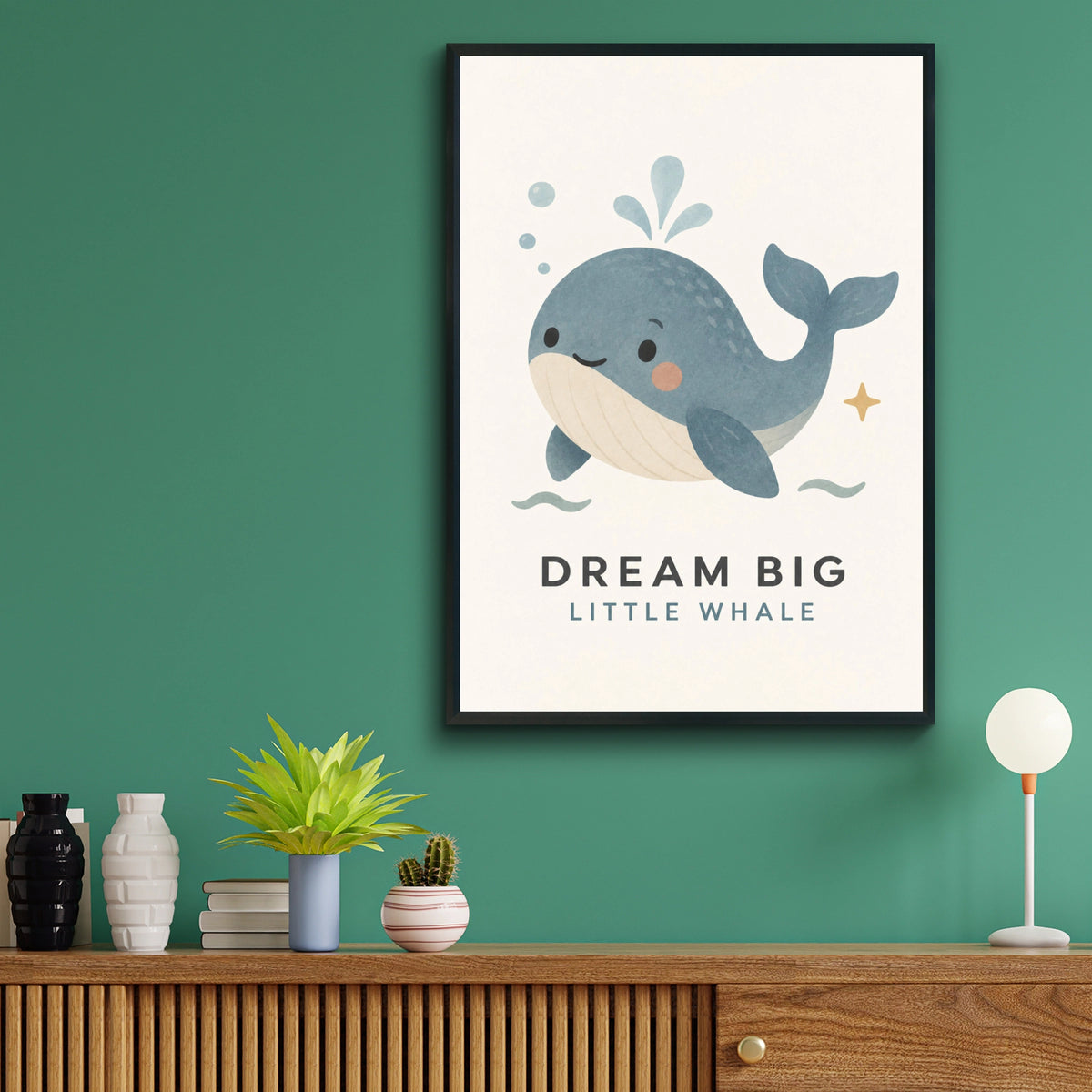 Dream Big Little Whale Nursery Print, Cute Whale Poster, Ocean Baby Room Wall Art