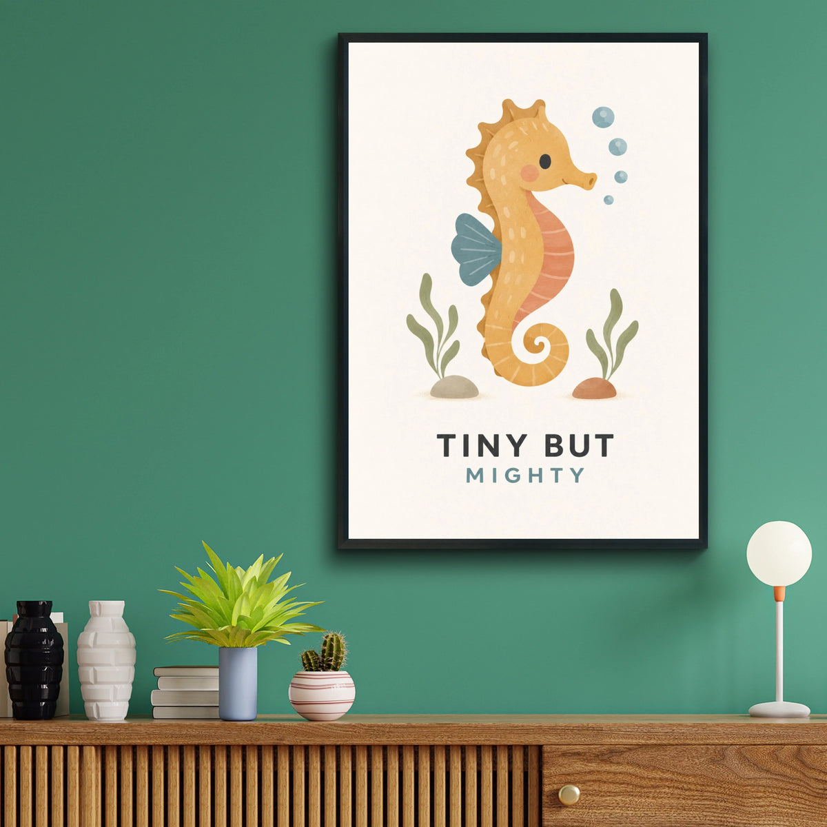 Tiny But Mighty Seahorse Nursery Poster, Ocean Wall Art, Kids Room Print, Sea Creature Decor