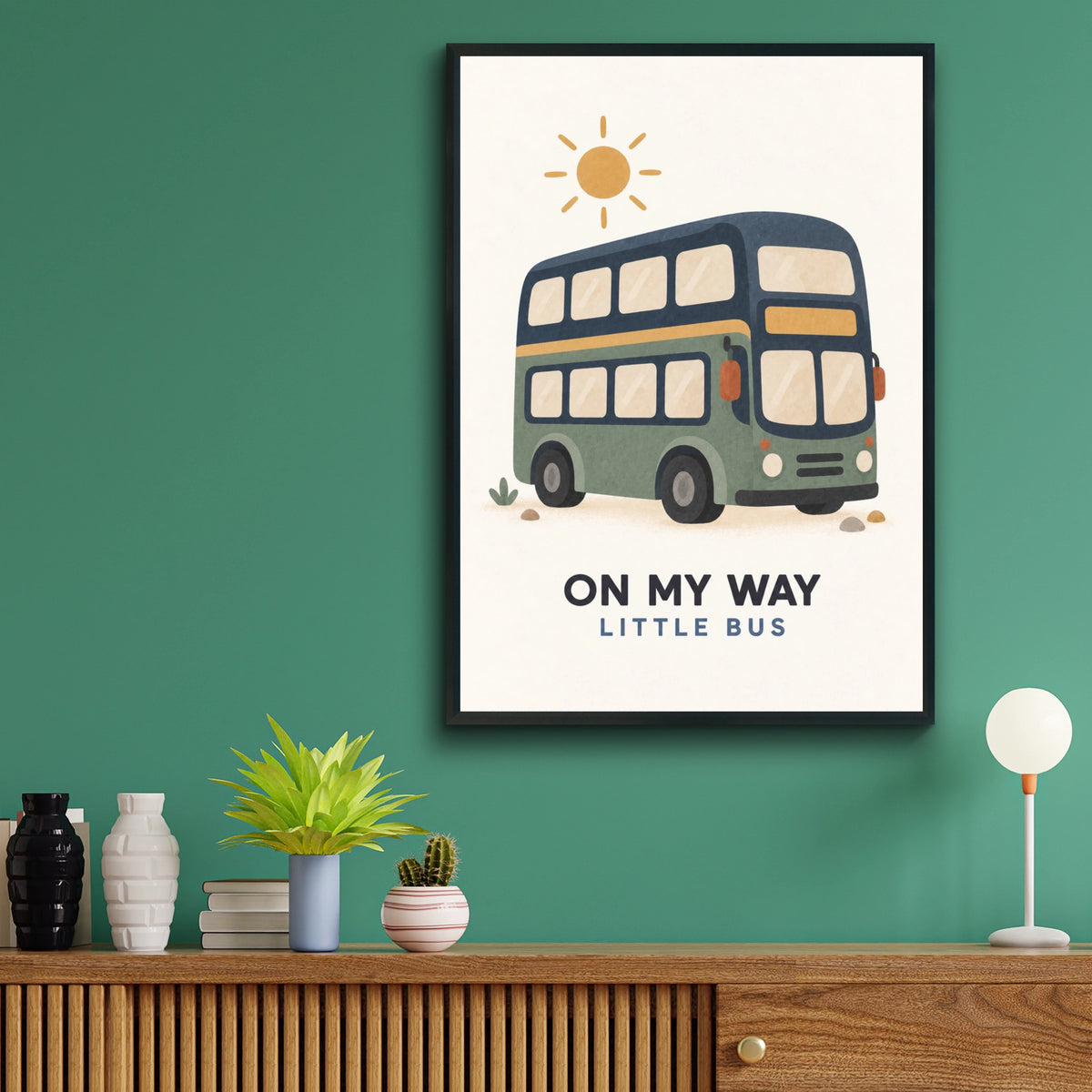 Double Decker Bus Kids Wall Art, On My Way Little Bus Nursery Poster, Transport Print