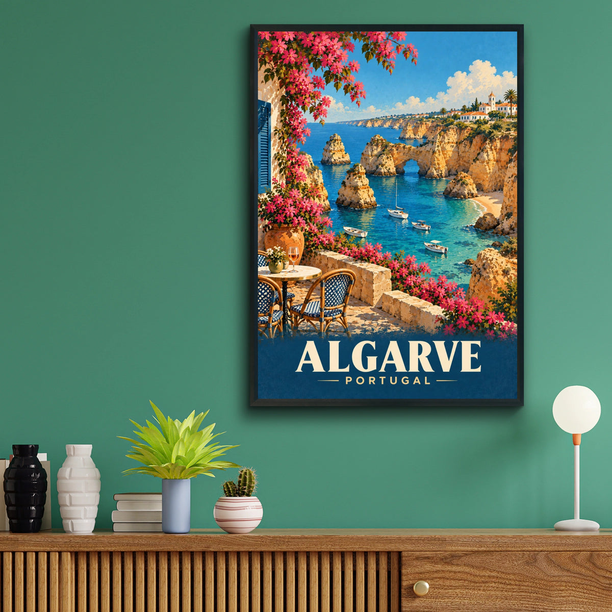 Algarve Portugal Travel Poster, Vintage Coastal Wall Art, Mediterranean Print