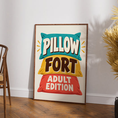 Pillow Fort Adult Edition Funny Wall Art, Humorous Retro Poster, Cosy Bedroom Print