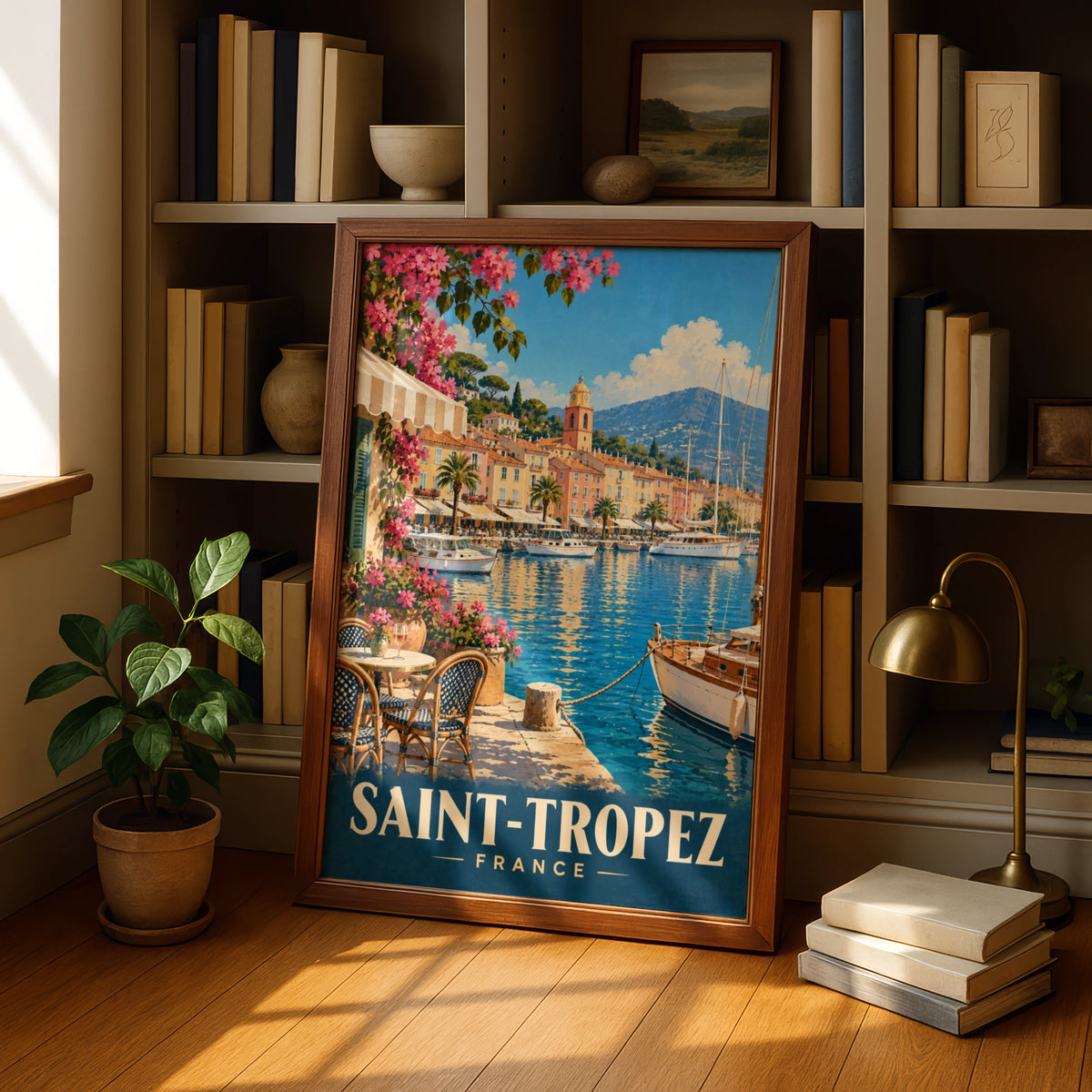 Saint-Tropez France Travel Poster, French Riviera Harbour Wall Art Print