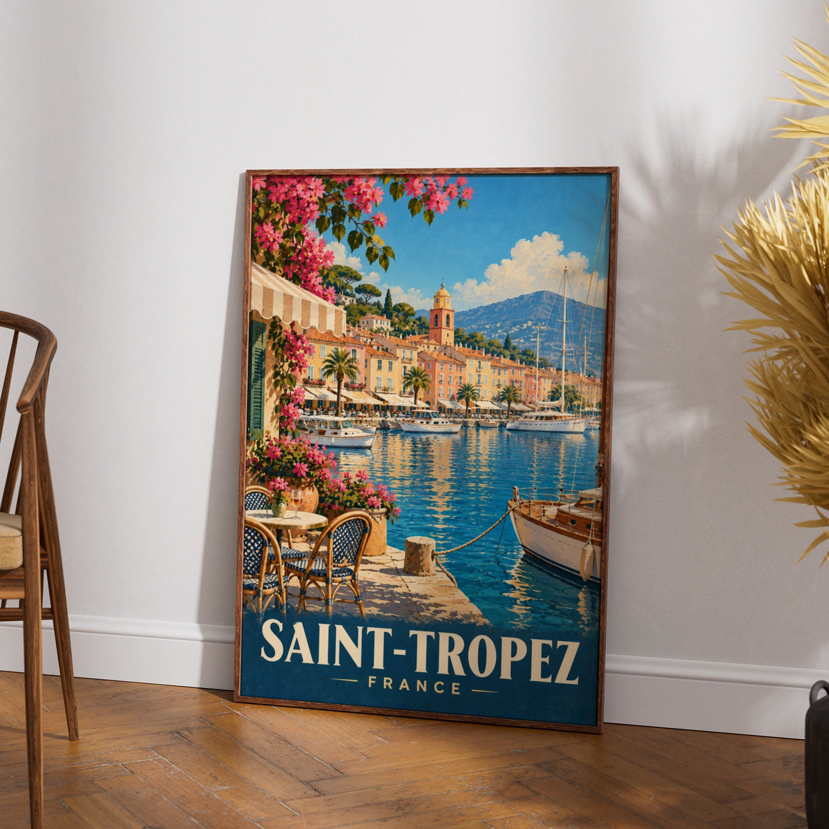 Saint-Tropez France Travel Poster, French Riviera Harbour Wall Art Print