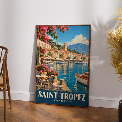 Saint-Tropez France Travel Poster, French Riviera Harbour Wall Art Print