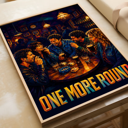 One More Round Pub Poster, Friends Drinking Beer Wall Art, Low Poly Bar Print