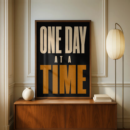 One Day At A Time Motivational Quote Poster, Bold Typography Wall Art Print