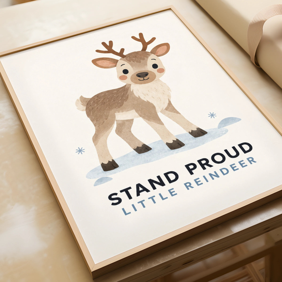 Stand Proud Little Reindeer Print, Cute Christmas Nursery Wall Art, Kids Deer Poster