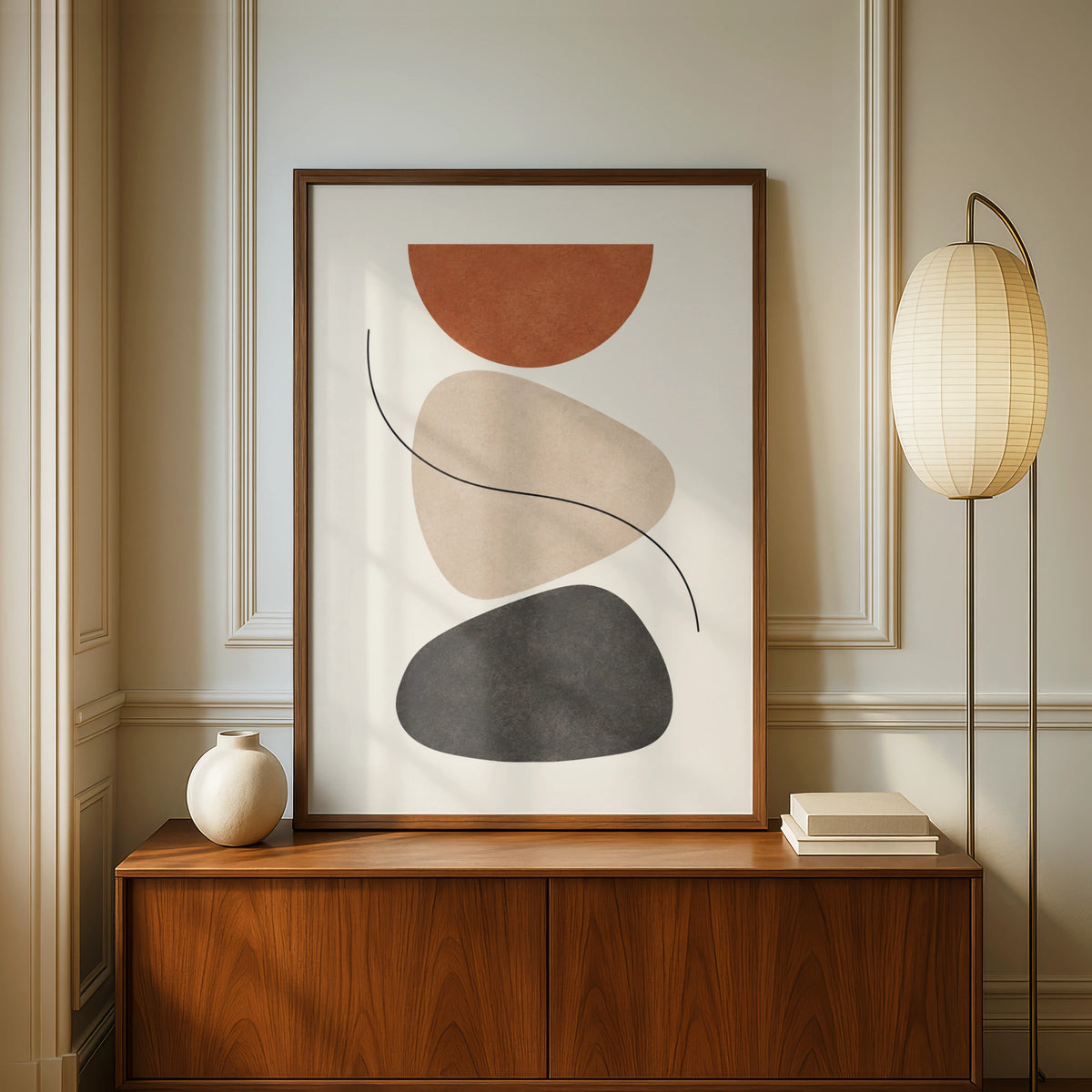 Terracotta Balance Stones Art Print, Minimalist Abstract Boho Wall Art, Neutral Decor