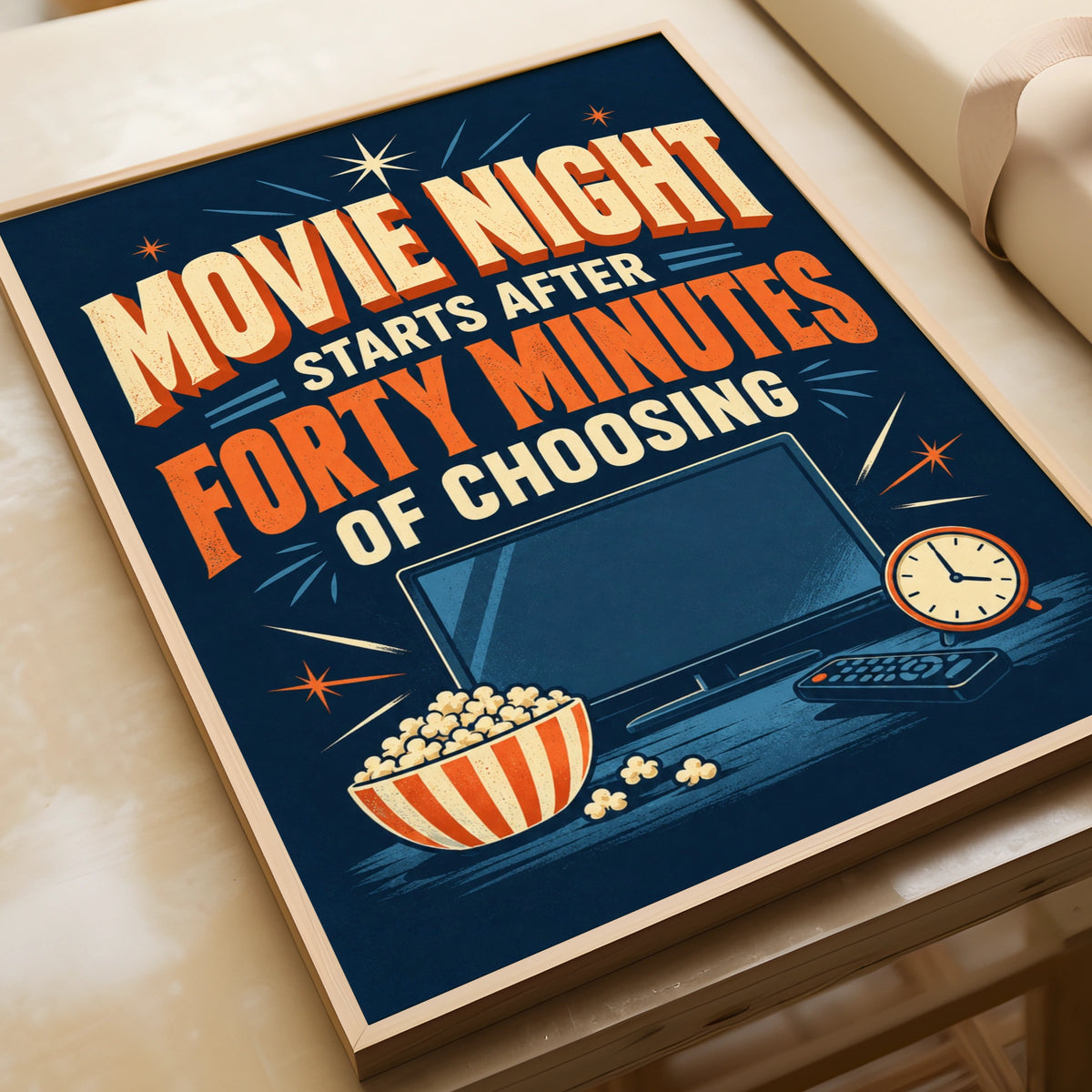 Funny Movie Night Poster, Cinema Humour Wall Art, Retro TV Print, Home Gift