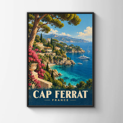 Cap Ferrat France Travel Poster, French Riviera Wall Art, Cote d'Azur Print, Mediterranean