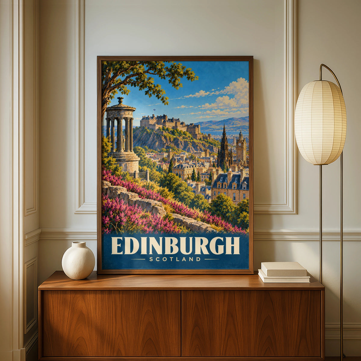 Edinburgh Scotland Vintage Travel Poster, Castle Skyline Wall Art Print, Scottish City