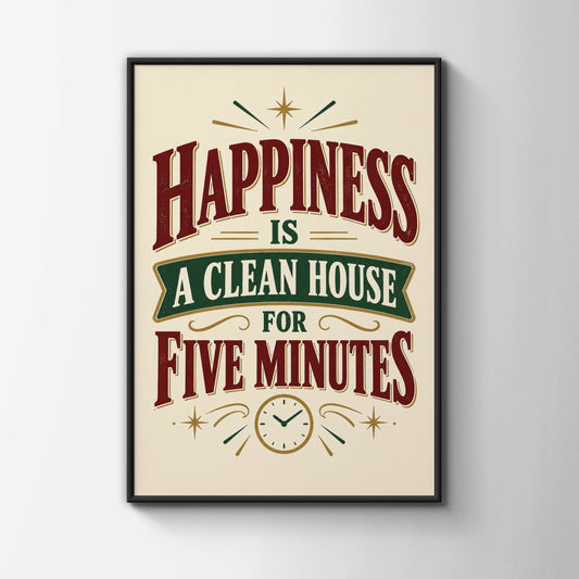Happiness Is A Clean House For Five Minutes, Funny Home Humour Quote Print