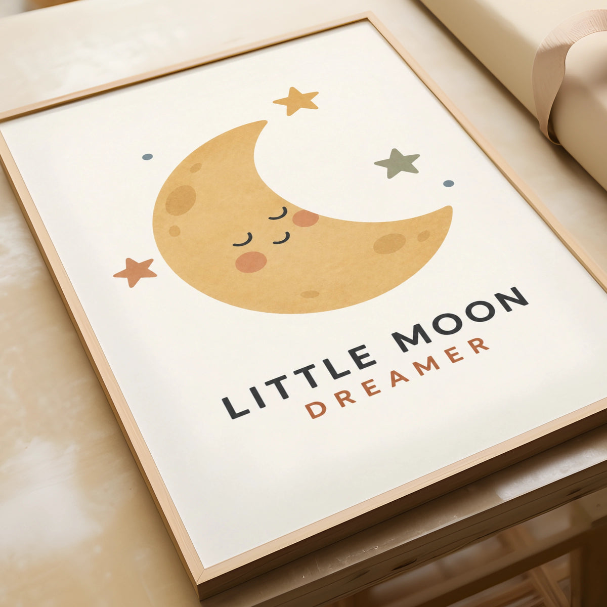 Little Moon Dreamer Nursery Poster, Boho Baby Room Wall Art, Crescent Moon Stars Print