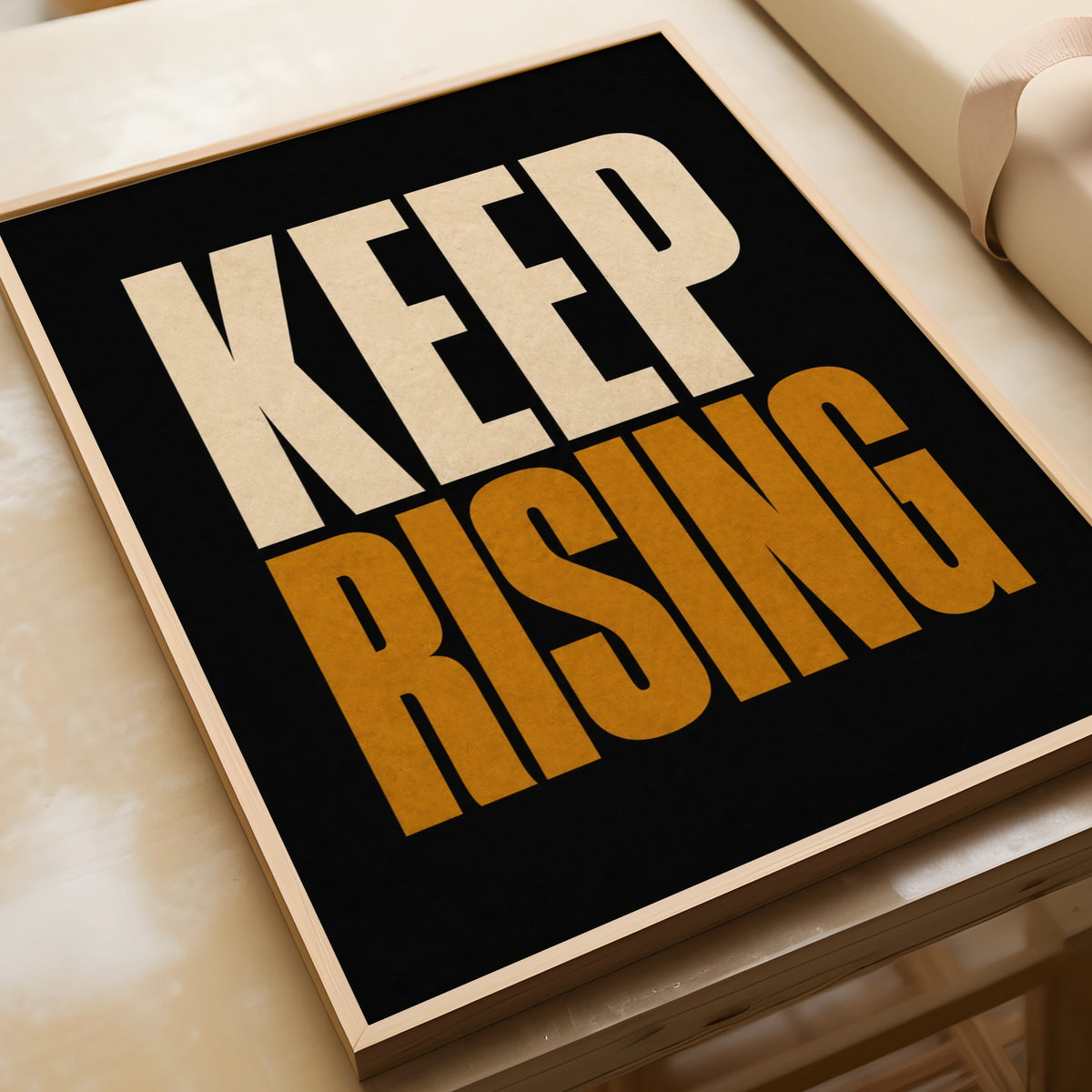 Keep Rising Motivational Poster, Bold Typography Wall Art, Black Gold Office Print
