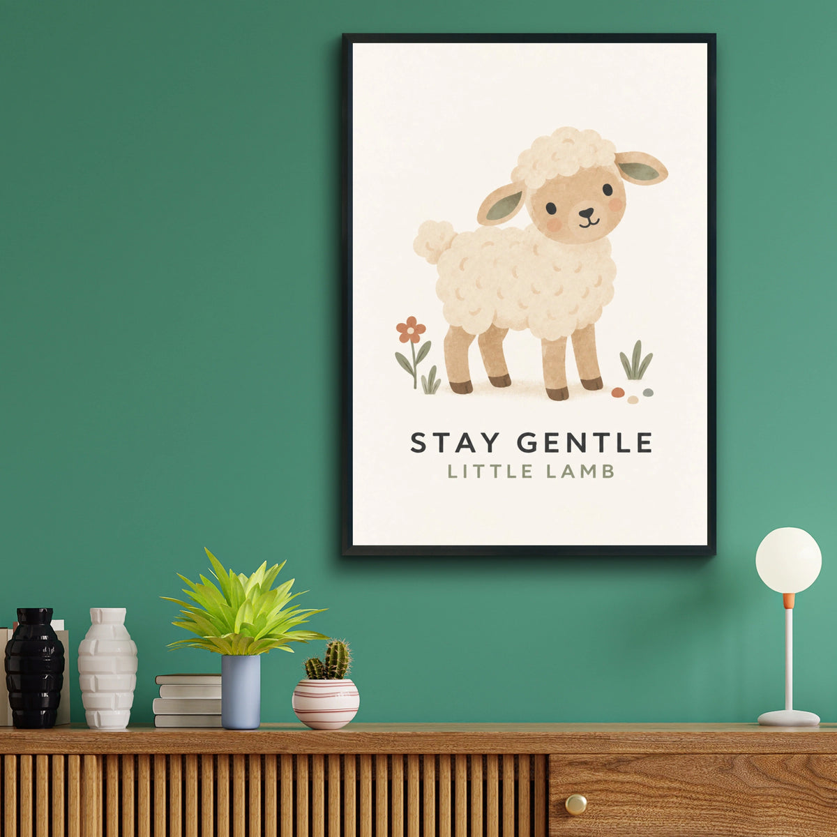 Stay Gentle Little Lamb Nursery Poster, Cute Sheep Wall Art, Baby Room Print