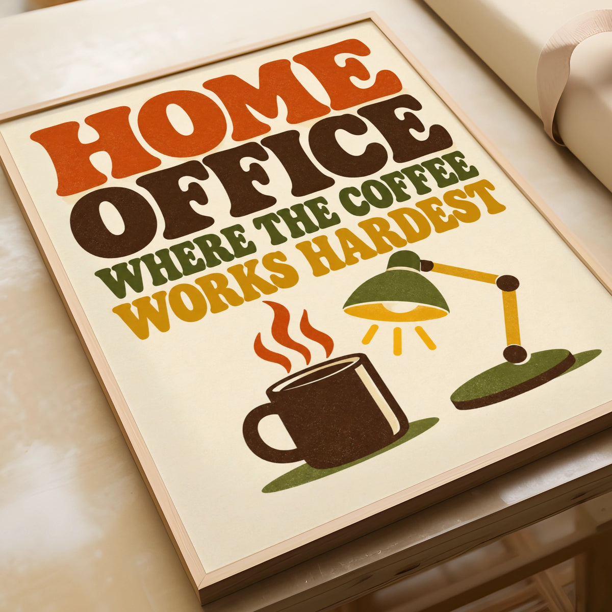 Home Office Where The Coffee Works Hardest, Retro Quote Wall Art Poster
