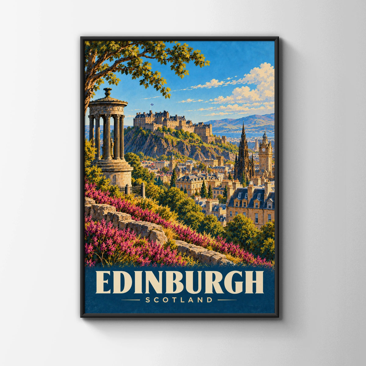 Edinburgh Scotland Vintage Travel Poster, Castle Skyline Wall Art Print, Scottish City
