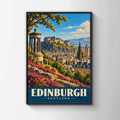 Edinburgh Scotland Vintage Travel Poster, Castle Skyline Wall Art Print, Scottish City