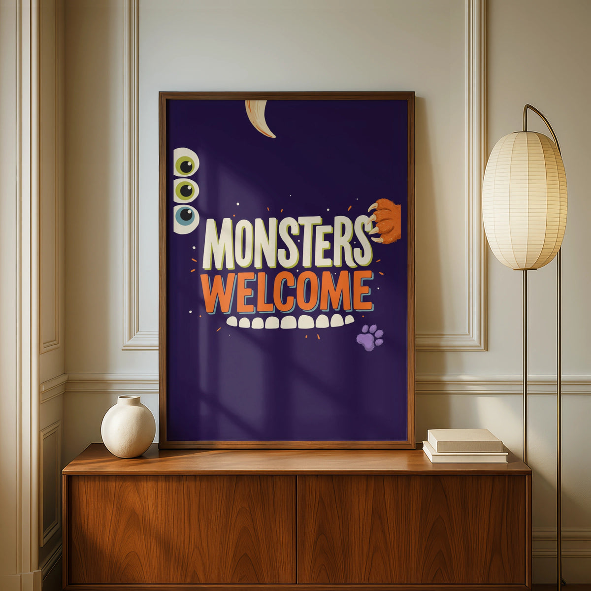Monsters Welcome Kids Room Poster, Fun Monster Wall Art, Childrens Bedroom Print
