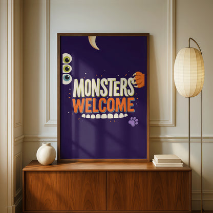 Monsters Welcome Kids Room Poster, Fun Monster Wall Art, Childrens Bedroom Print