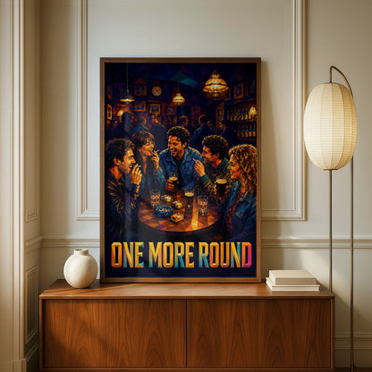 One More Round Pub Poster, Friends Drinking Beer Wall Art, Low Poly Bar Print