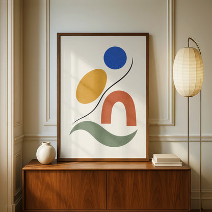 Nordic Shapes in Motion Abstract Wall Art, Geometric Poster, Boho Minimalist Print