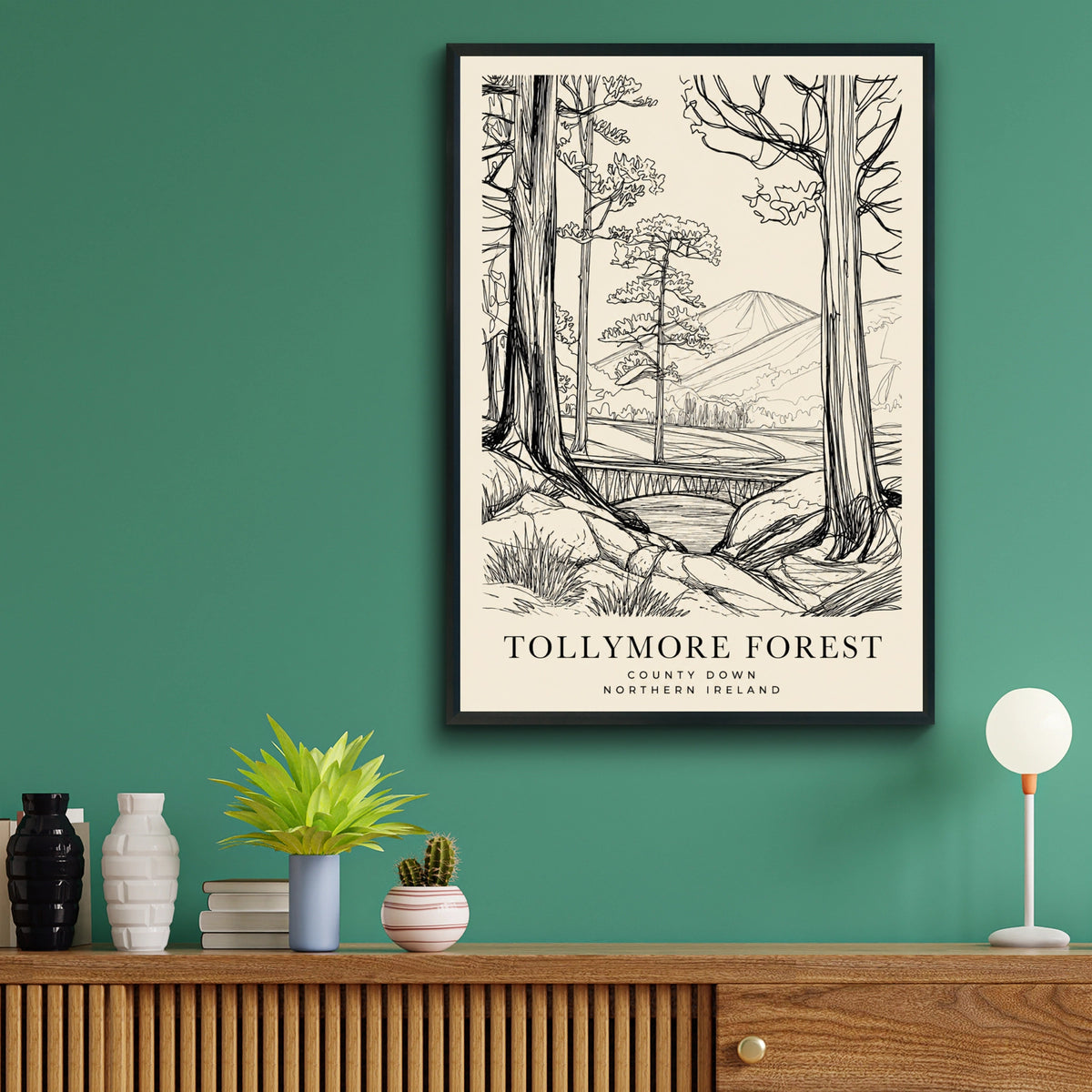 Tollymore Forest Poster, County Down Northern Ireland Wall Art, Line Drawing Print