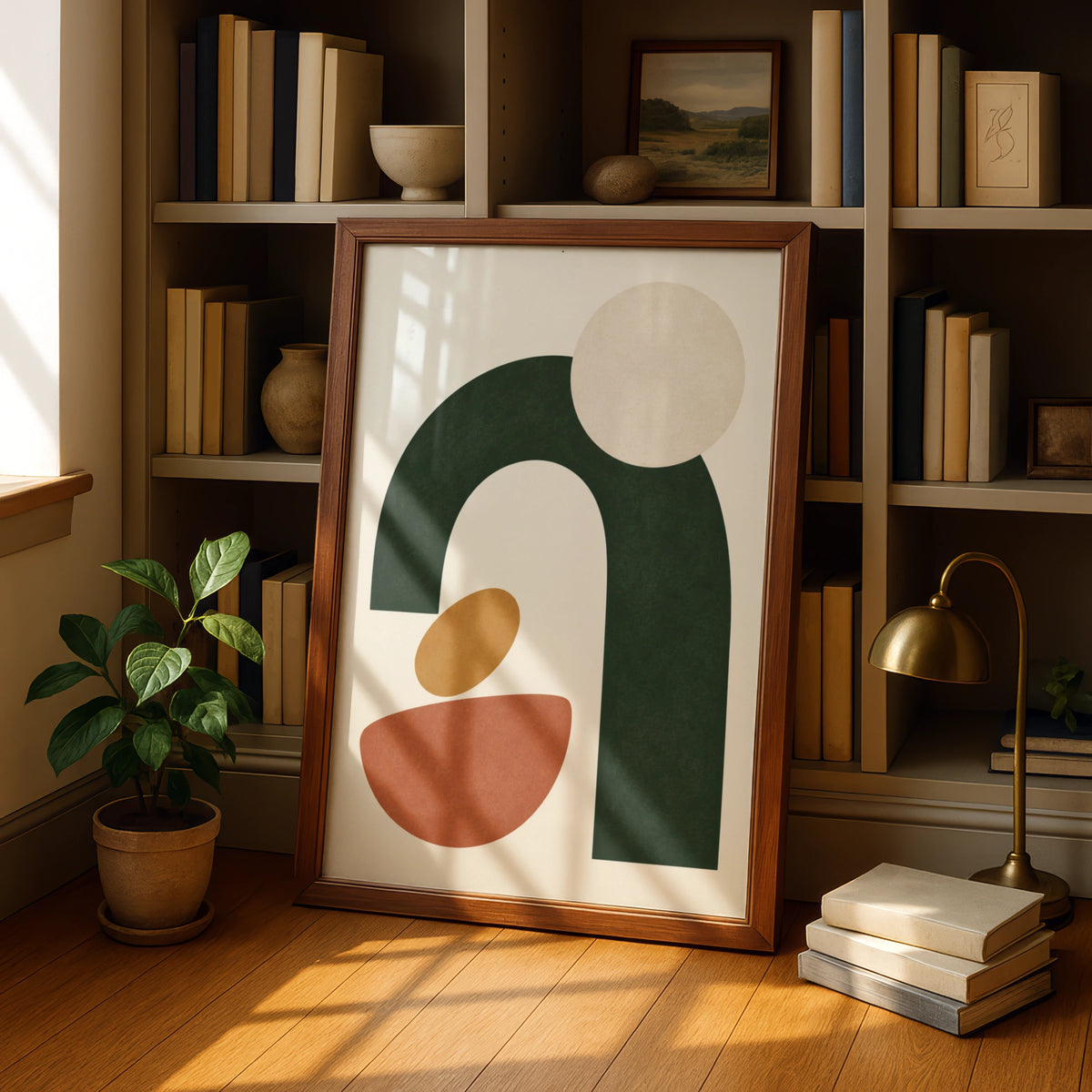 Forest Green Abstract Arch Poster, Geometric Shapes Wall Art, Earthy Boho Print