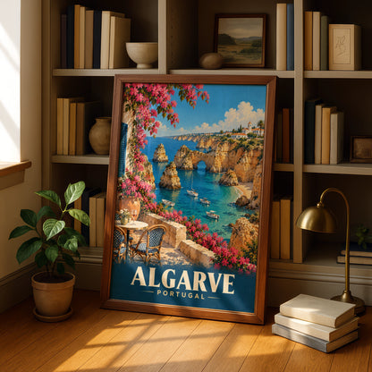 Algarve Portugal Travel Poster, Vintage Coastal Wall Art, Mediterranean Print