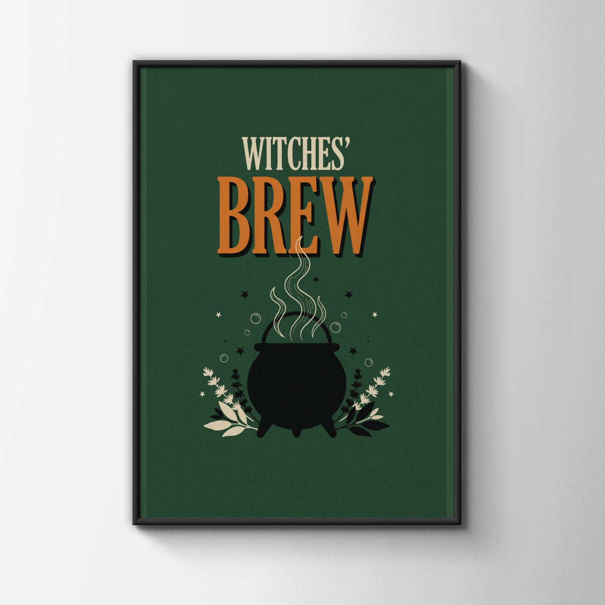 Witches Brew Cauldron Poster, Halloween Wall Art, Dark Green Witch Print, A3