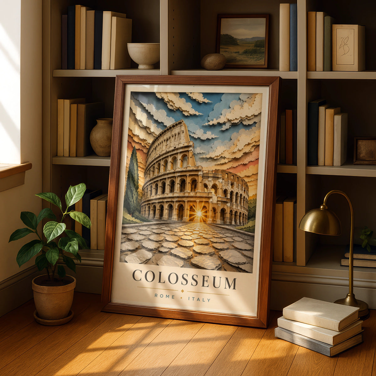 Colosseum Rome Poster, Italy Travel Print, Paper Cut Art, Roman Wall Decor
