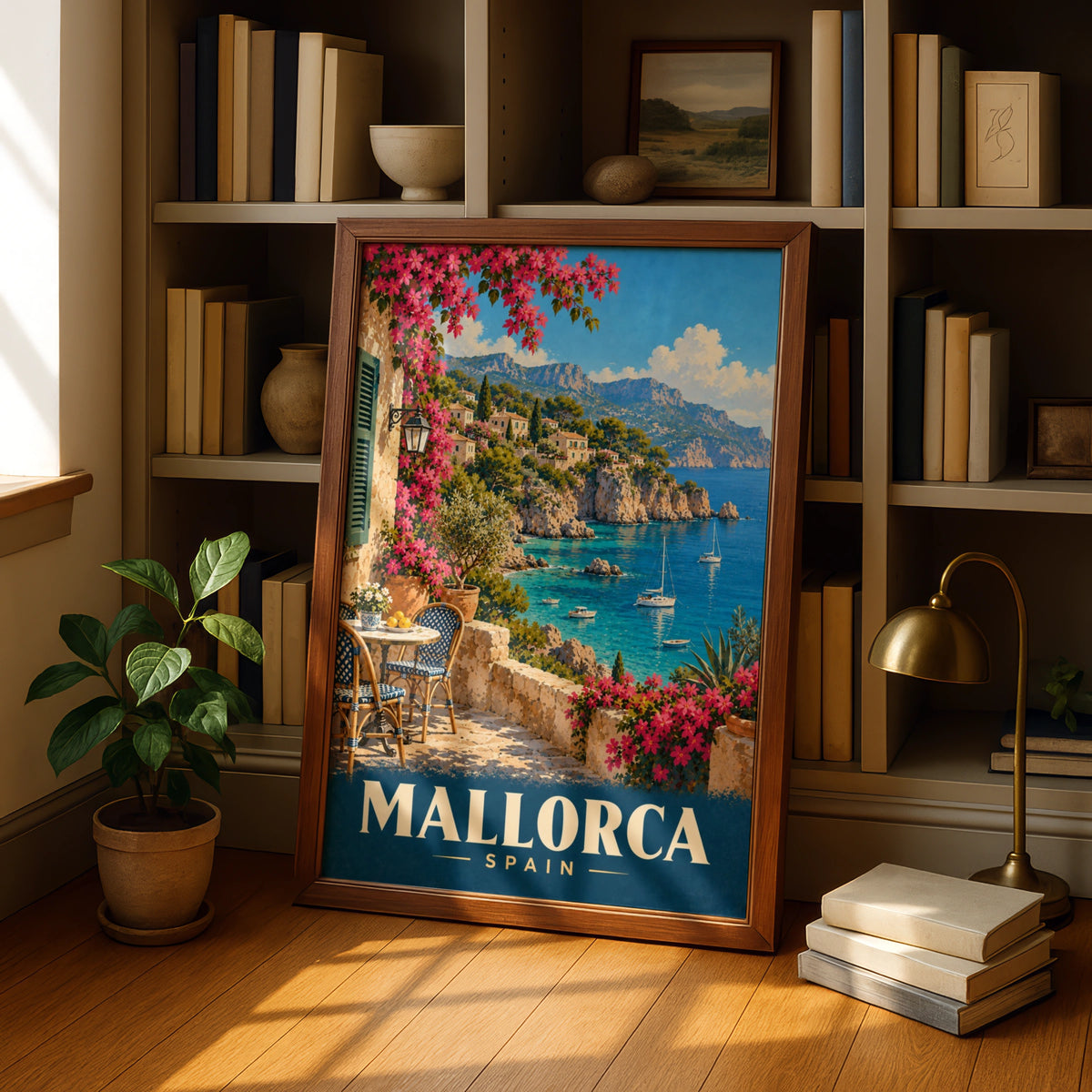 Mallorca Spain Travel Poster, Vintage Mediterranean Wall Art, Balearic Coast Print