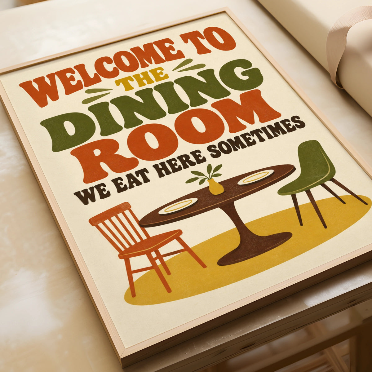 Welcome To The Dining Room Poster, Retro Typography Print, Funny Kitchen Wall Art