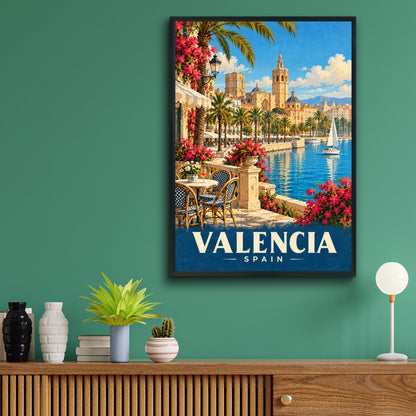 Valencia Spain Travel Poster, Retro Spanish City Print, Mediterranean Wall Art