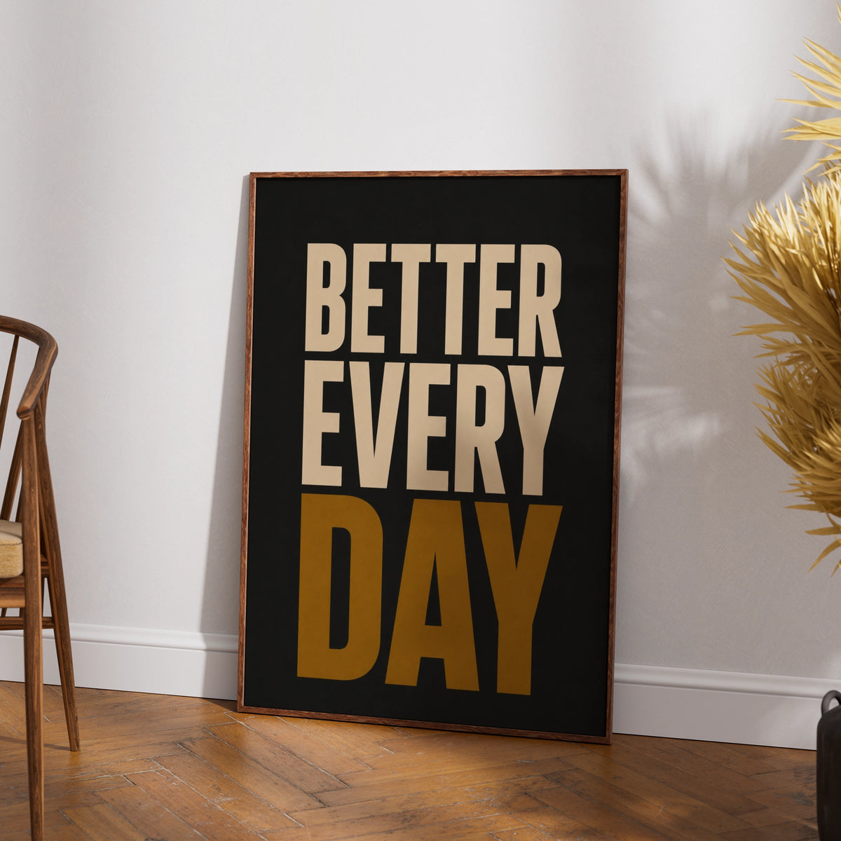 Better Every Day Motivational Poster, Bold Typography Wall Art, Black Gold Gym Print