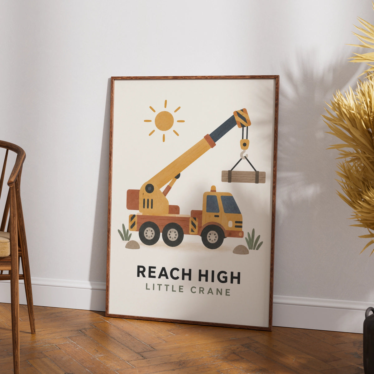 Reach High Little Crane Truck Poster, Kids Construction Wall Art, Boys Room Print
