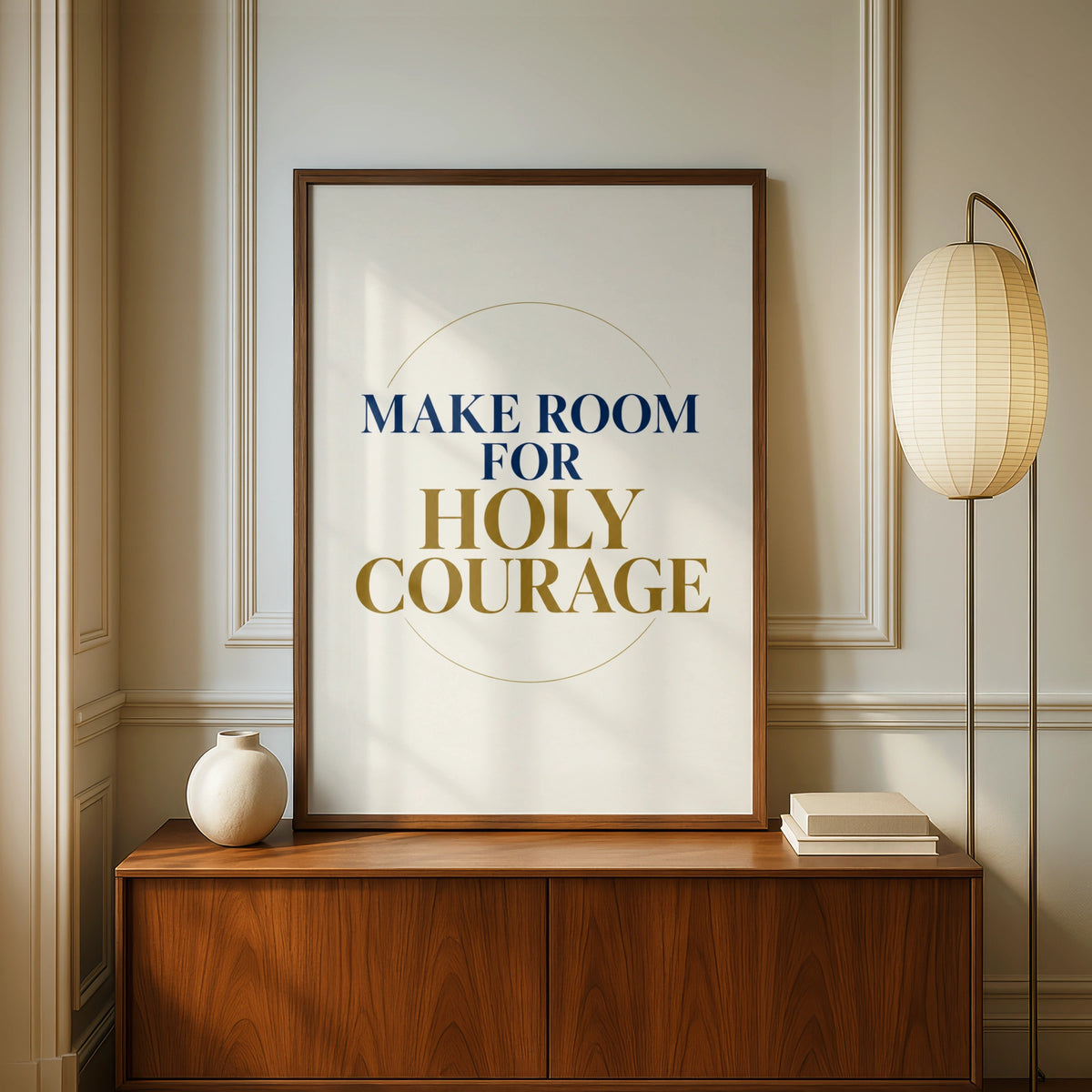 Make Room For Holy Courage Poster, Christian Wall Art, Navy Gold Faith Print