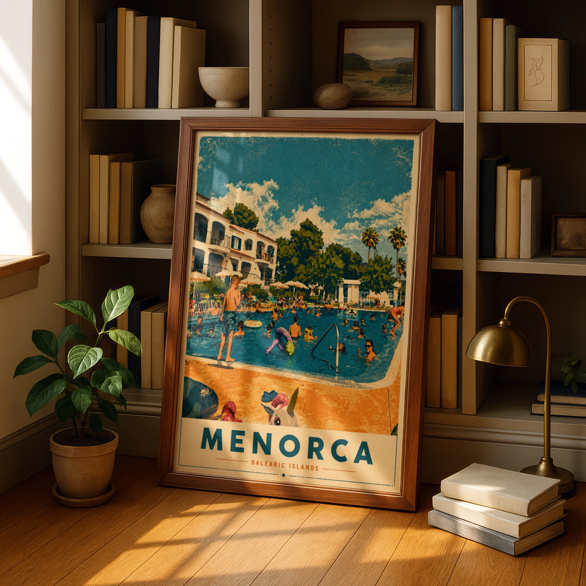 Menorca Poster, Balearic Islands Retro Travel Print, Spain Pool Summer Wall Art