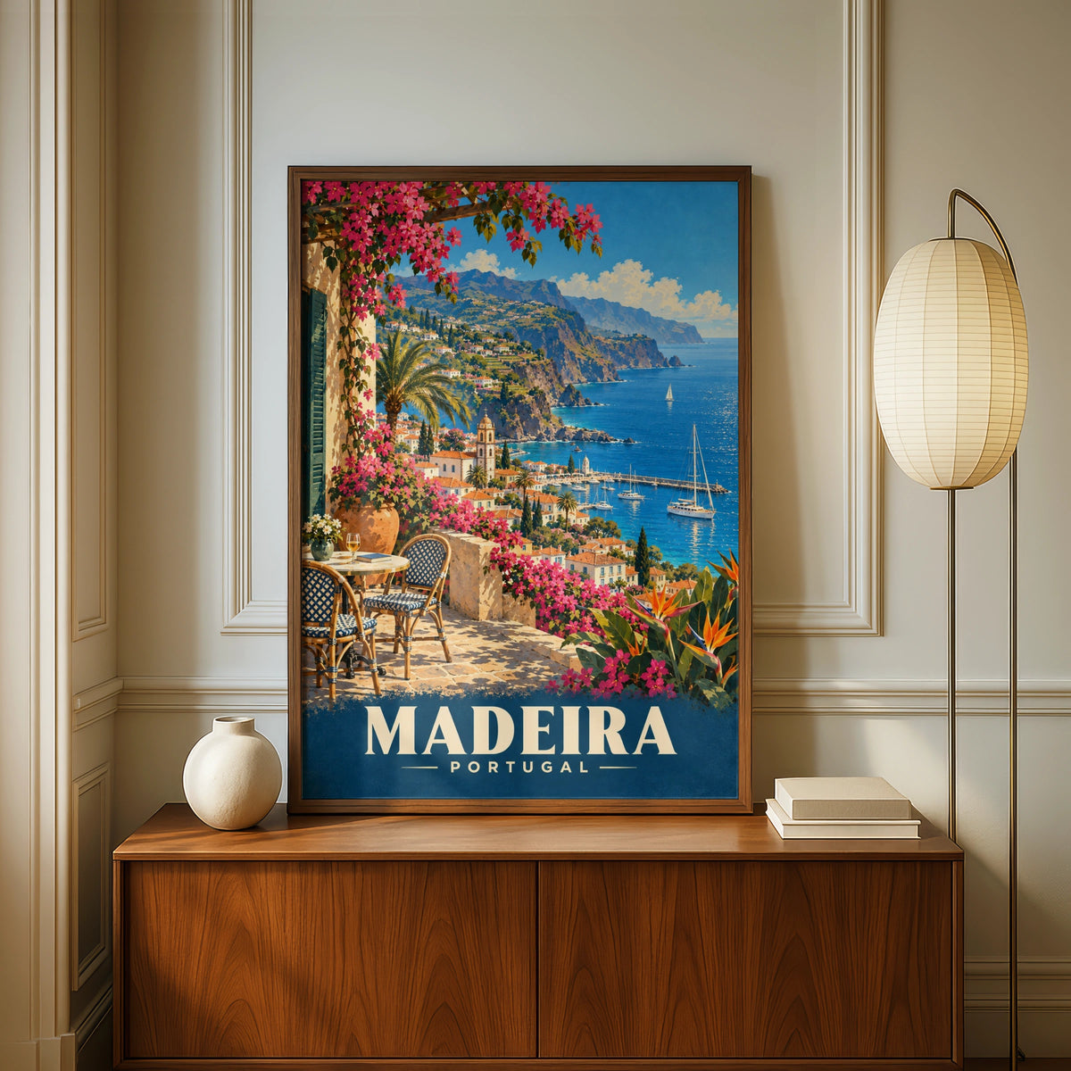 Madeira Portugal Travel Poster, Vintage Retro Wall Art, Funchal Coastal Print