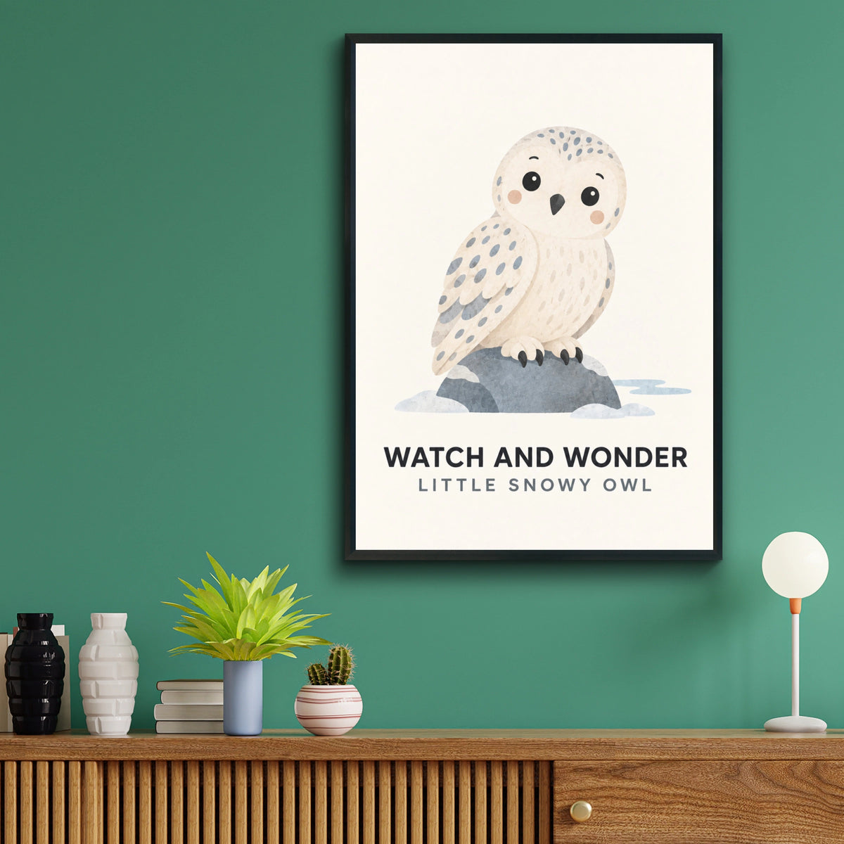 Snowy Owl Nursery Poster, Cute Owl Wall Art Print, Kids Room Decor, Baby Animal