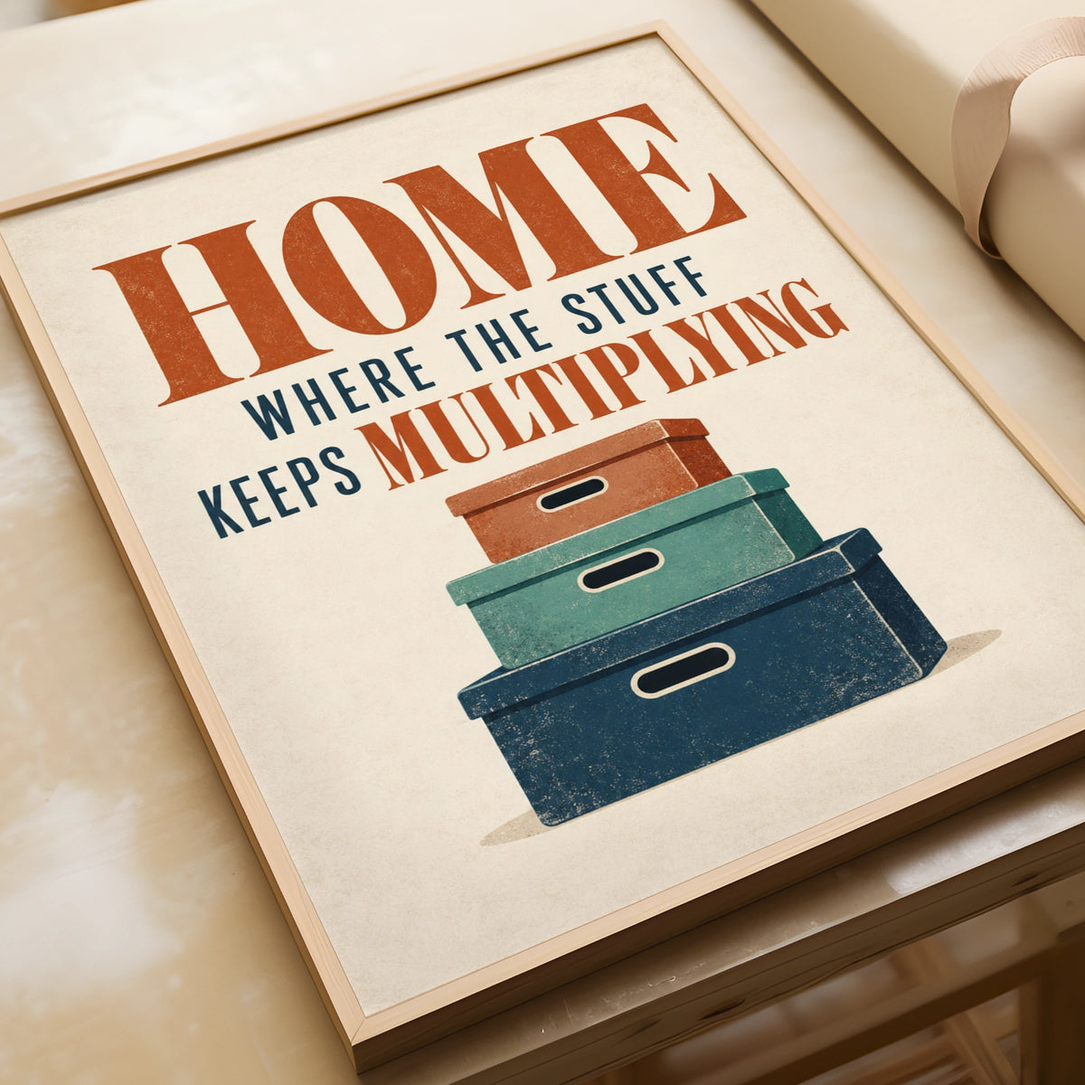 Funny Home Quote Print, Stuff Keeps Multiplying Poster, Retro Typography Wall Art
