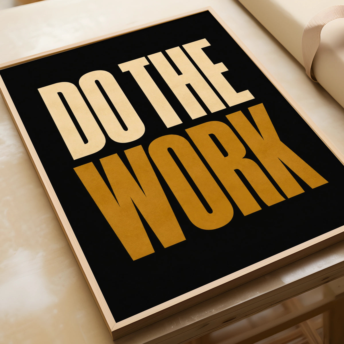 Do The Work Motivational Poster, Bold Typography Print, Black Gold Wall Art