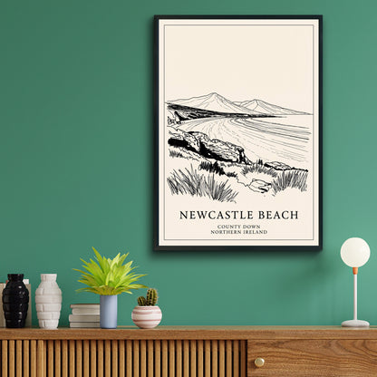 Newcastle Beach Poster, County Down Northern Ireland, Mourne Mountains Wall Art Print