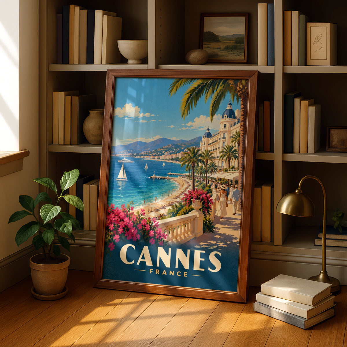 Cannes France Travel Poster, French Riviera Wall Art, Vintage Mediterranean Print