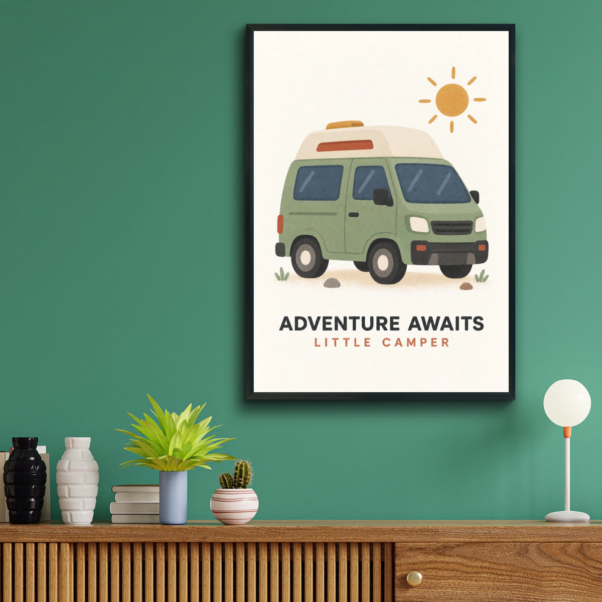 Adventure Awaits Little Camper Poster, Kids Camping Wall Art, Campervan Nursery Print, Van Life