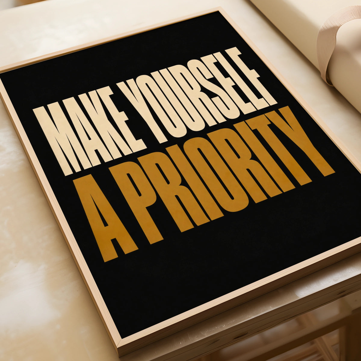 Make Yourself a Priority Poster, Self Care Quote Wall Art, Black Gold Print